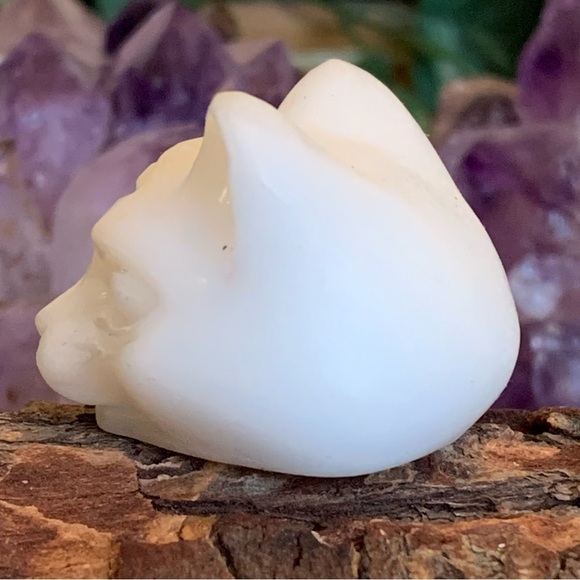 White Jade Cat Head Skull Carving Three Eyed Cat Carved Figurine Figure 1.5" 55g - Picture 4 of 12